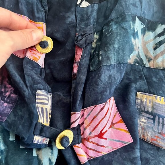 Vintage Patchwork Batik Quilted Duster Kimono Overcoat - OS Simple People Batik - Picture 5 of 10